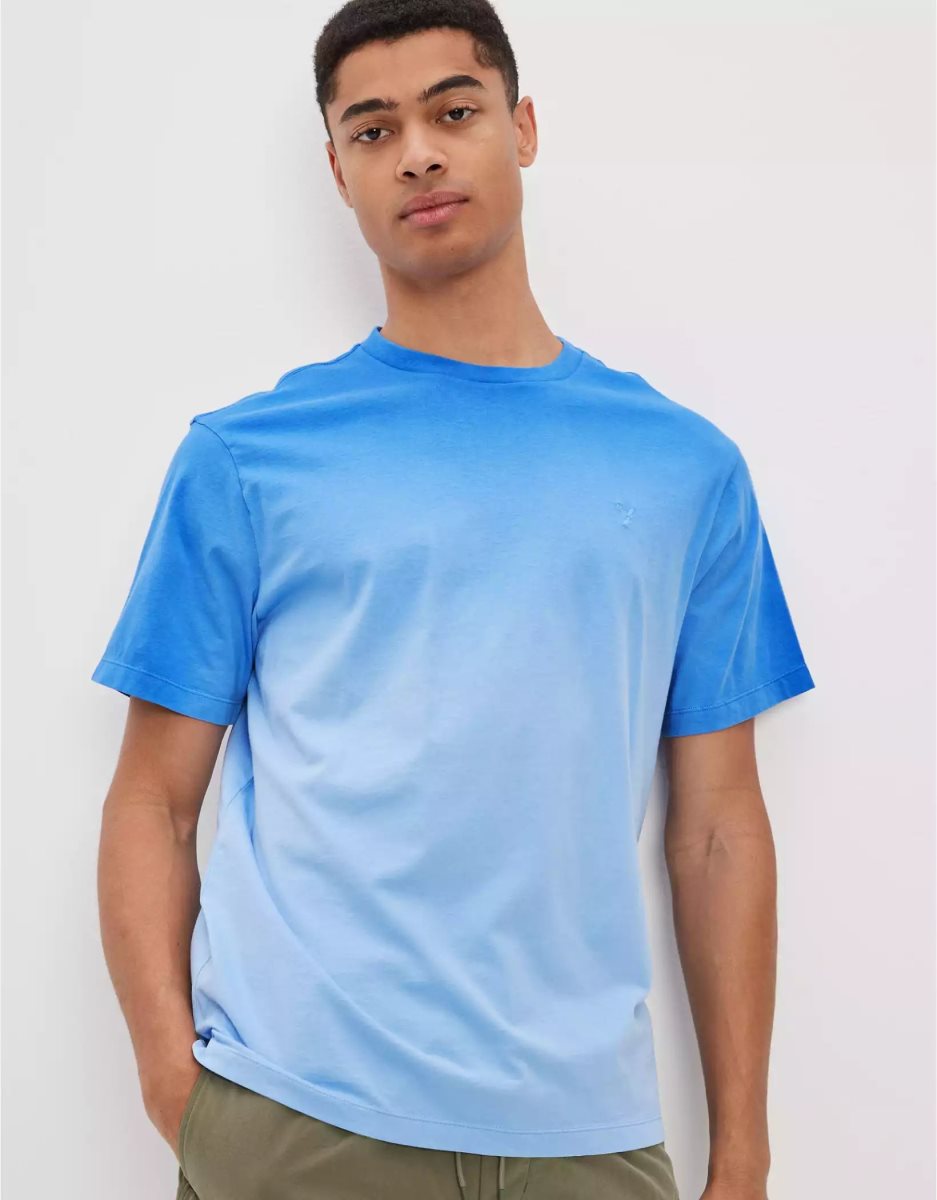T Shirts American Eagle AE Super Soft Legend Dip-Dye Bleu Homme | XGF-86273615